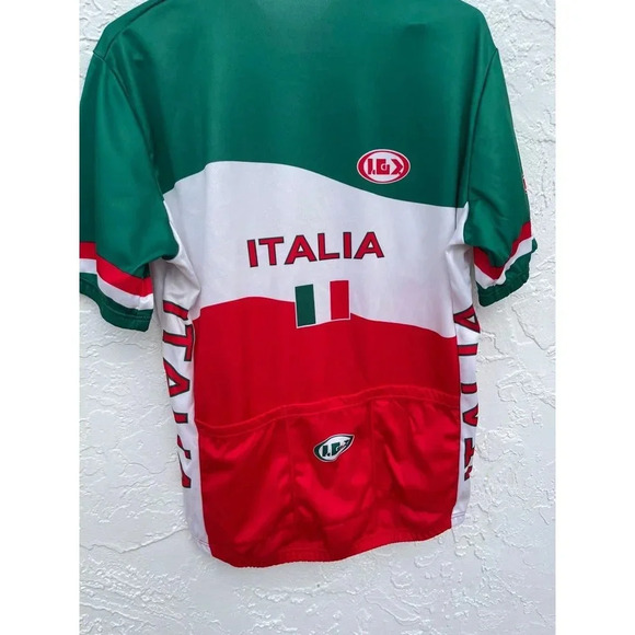 Mens Italia Flag Short Sleeve Full Zip Cycling Jersey Biking Top Tricolor Sz M/L - Picture 6 of 9